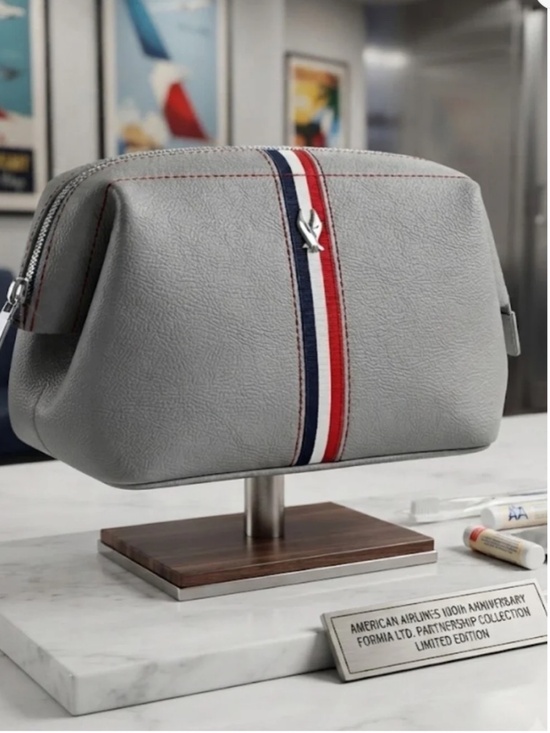 American Airlines Handbags - American Airlines 100th Anniversary Amenity Kit Bag Grey Red Blue